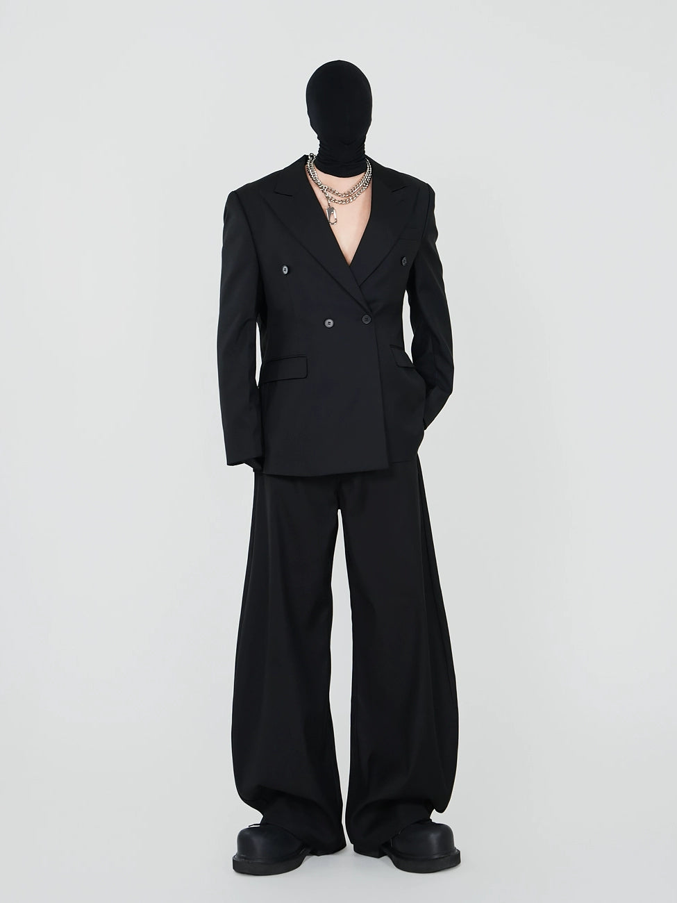 Shoulder-Pad Oversize Tailored Jacket & Curved Wide Leg Trousers Setup WN17449