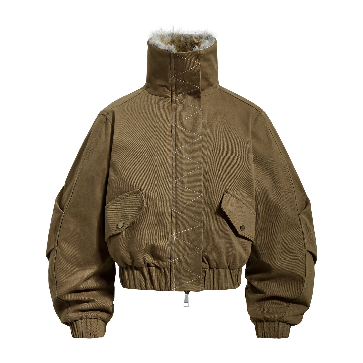 Fake Fur Collar High-Neck Zipper Cropped Puffer Jacket WN22849