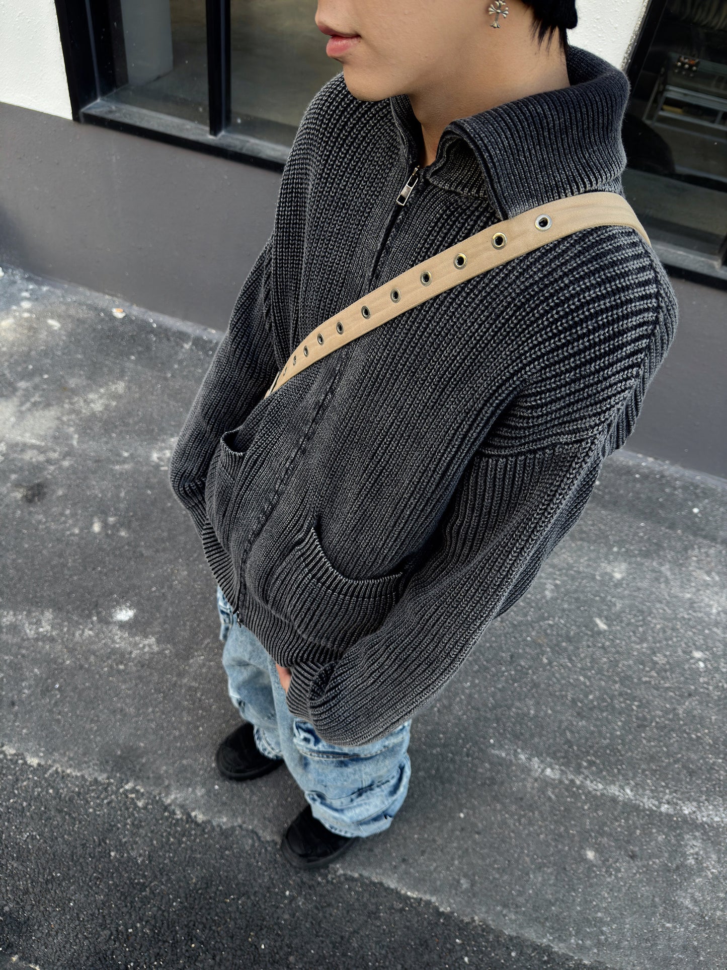 Lapel Minimal Zipper Knit Cardigan WN22998