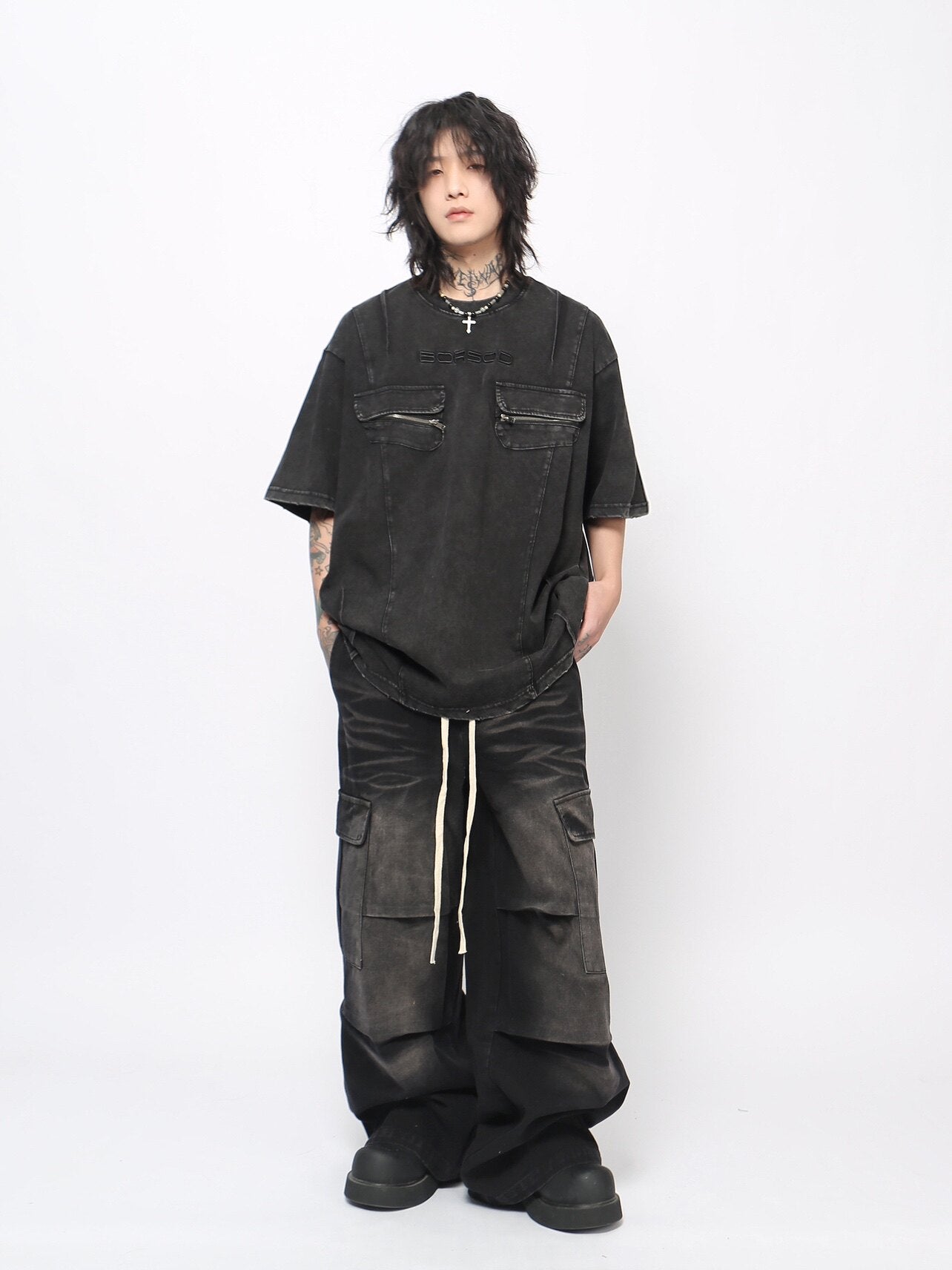 Pleats Cargo Washed Short Sleeve T-Shirt WN24470