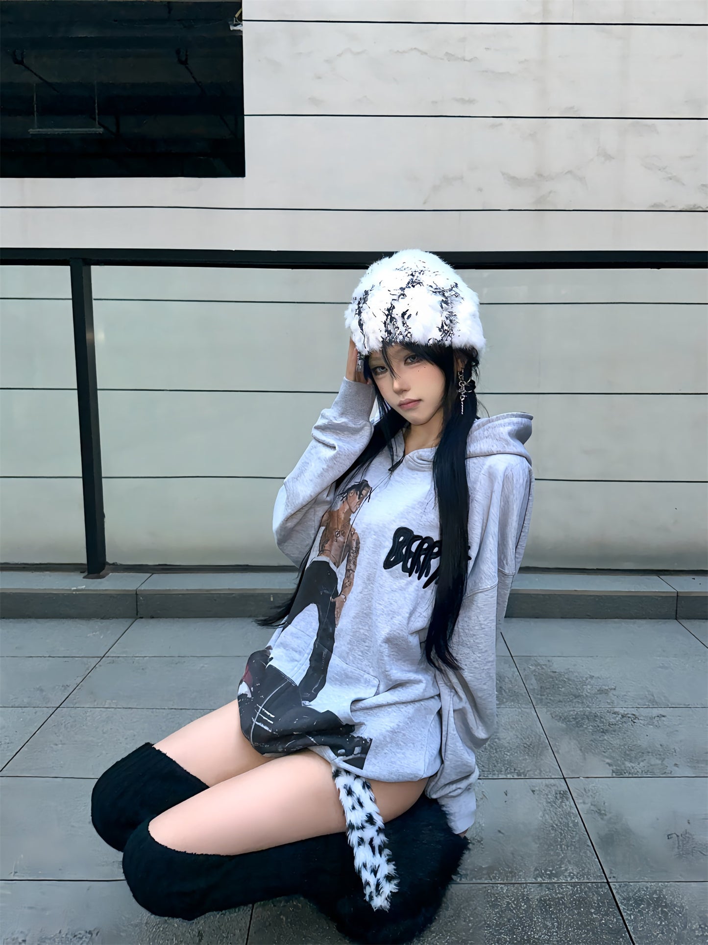 Totem Print Fake Fur Beanie WN15765