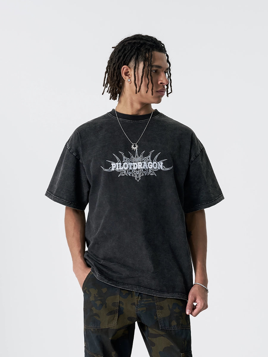 Washed Logo Print Oversize Short Sleeve T-Shirt WN17516