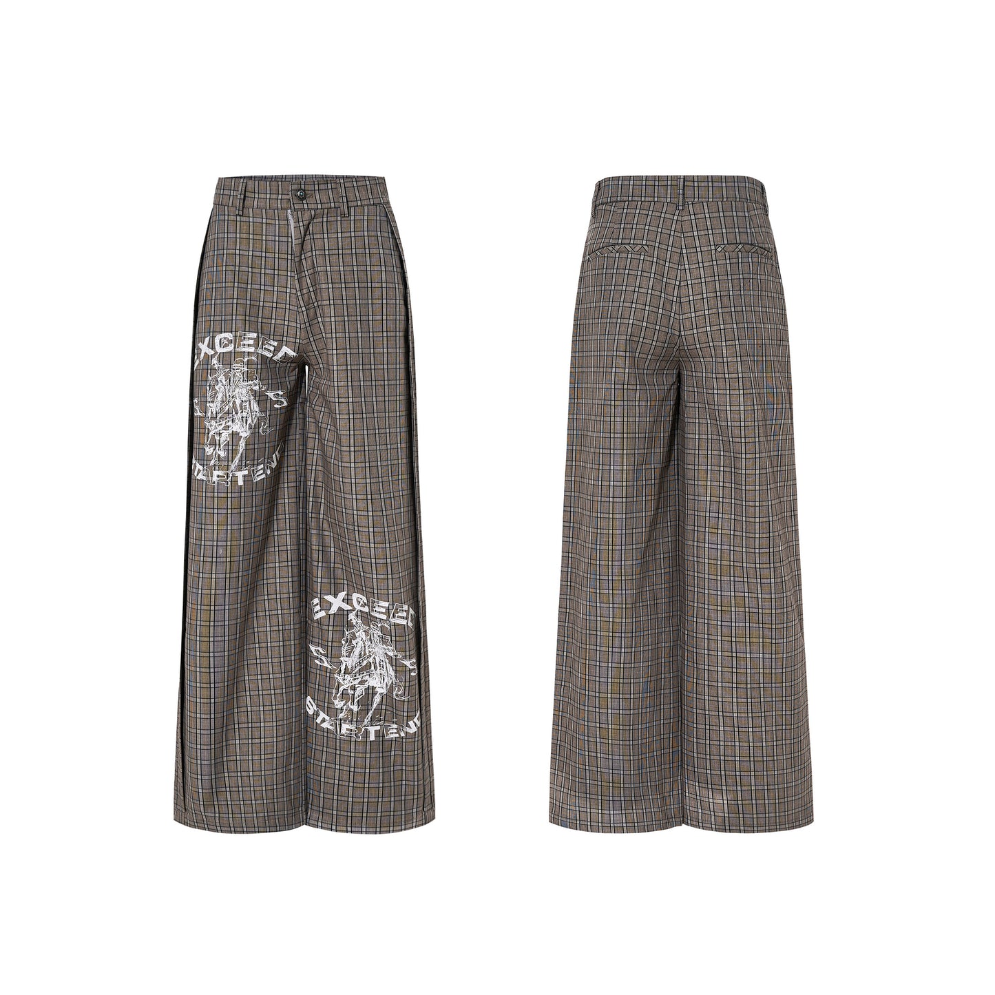 Plaid Double-Breasted Short Tailored Jacket & Trousers Setup WN23282