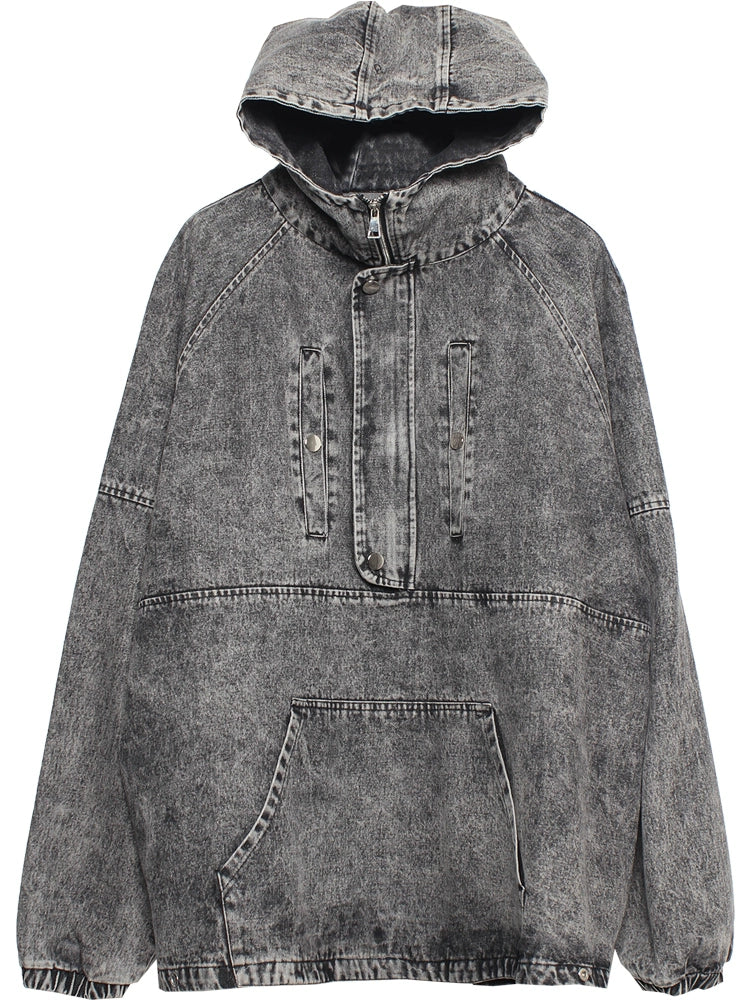 Damage Wash Oversize Denim Hoodie WN22466