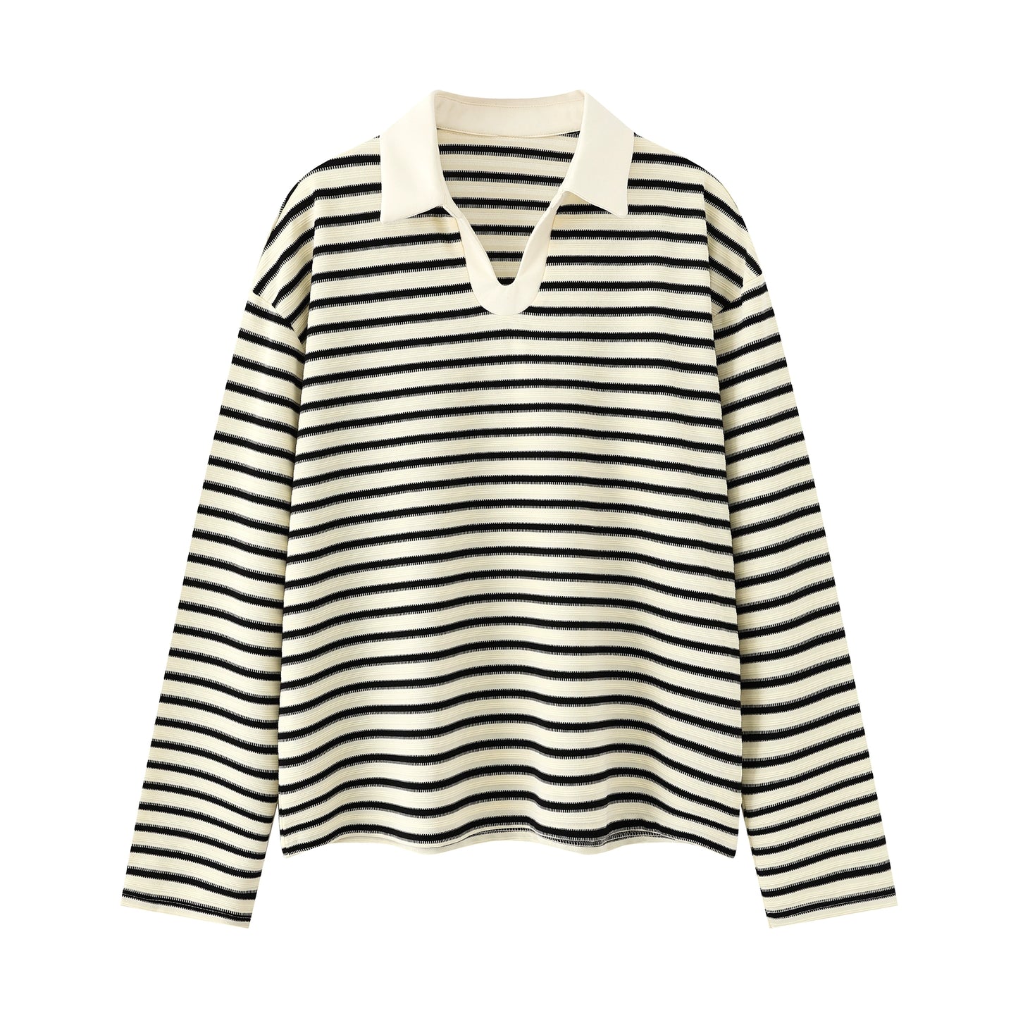 Stripe Polo-Collar Knit Long Sleeve Polo Shirt WN21448