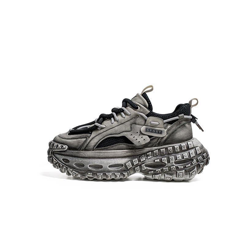Studs Mesh Panel Chunky Lace-Up Sneakers WN23446