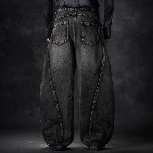 Ripped Metal Chain Wide Leg Denim Jeans WN27870