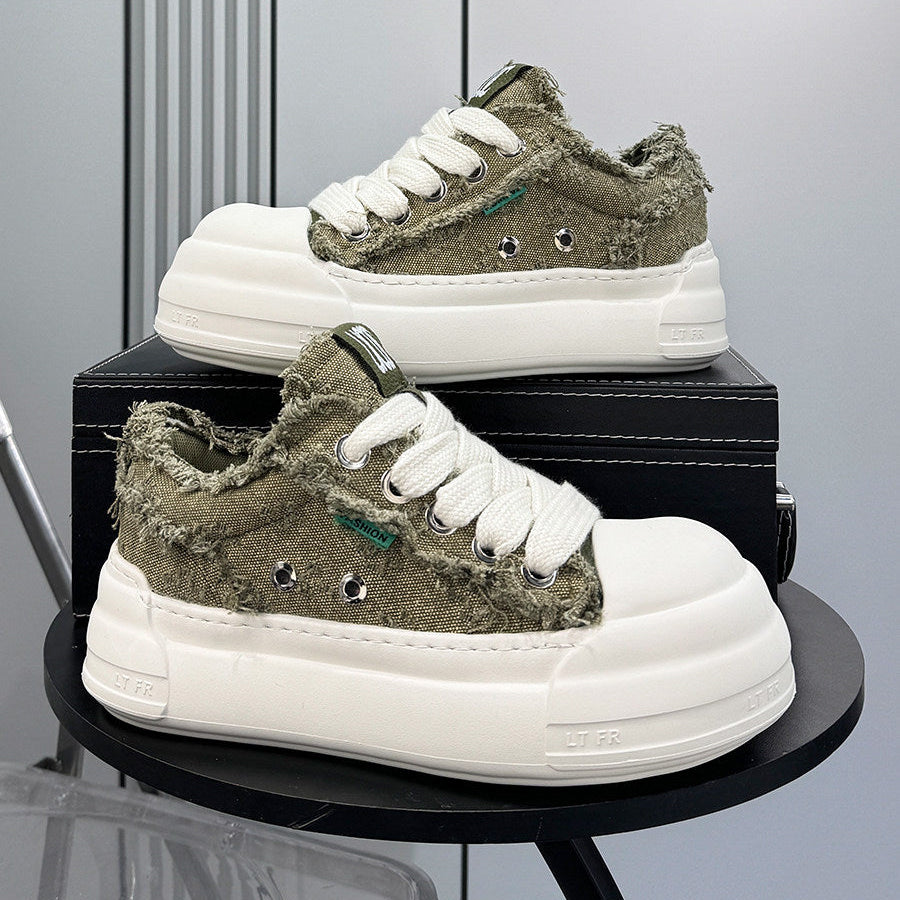 Chunky Platform Frayed Canvas Shell Toe Sneakers WN24840