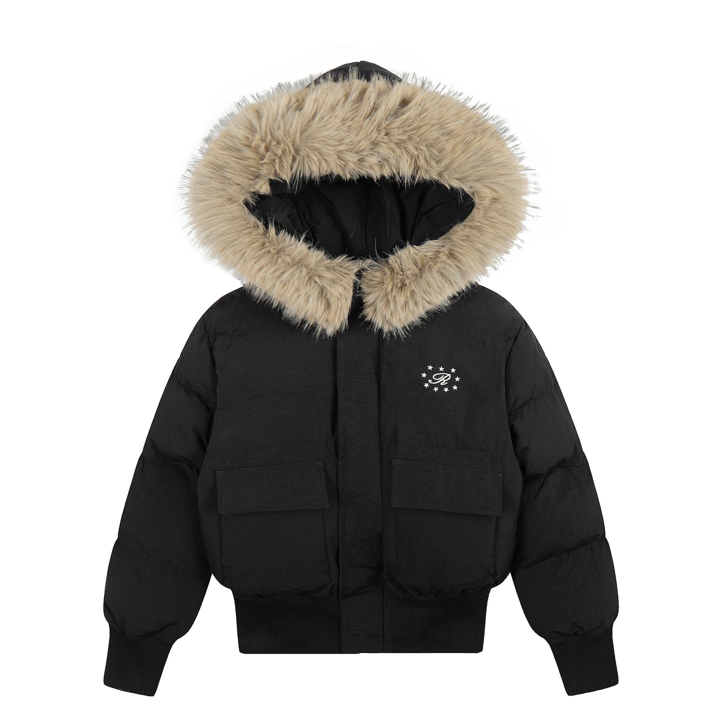 Fake Fur Collar Short Hooded Puffer Jacket WN24195