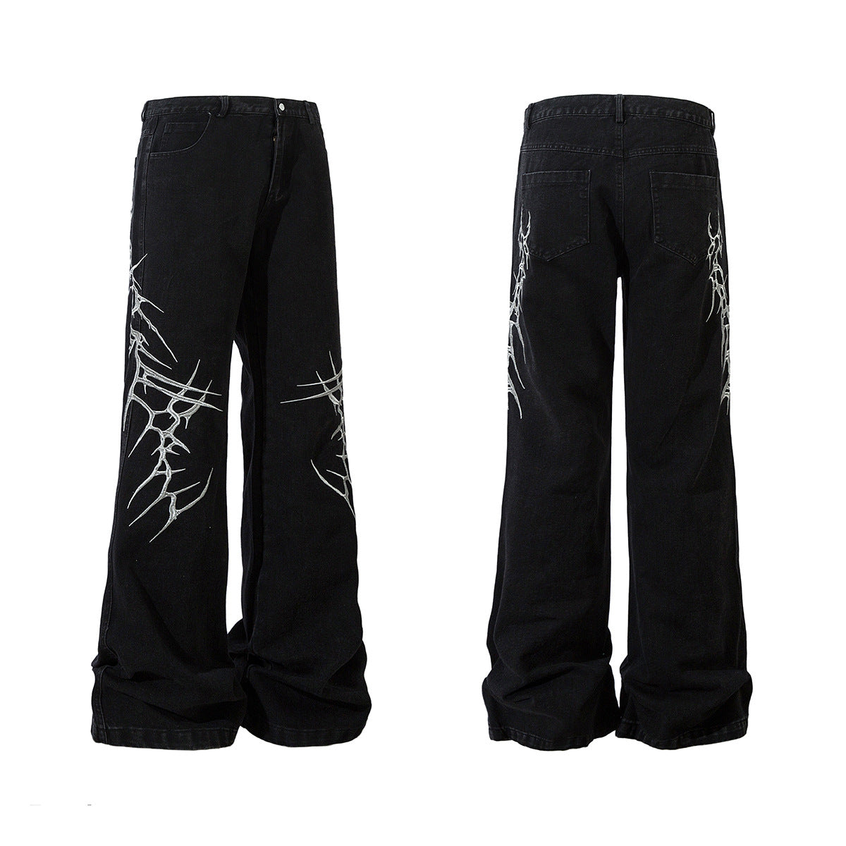 Thorn Embroidery Straight Denim Jeans WN12687