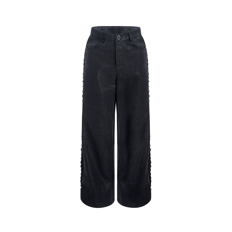 Heavyweight Quilting PU Leather Jacket & Wide-Leg PU Leather Pants Setup WN10201