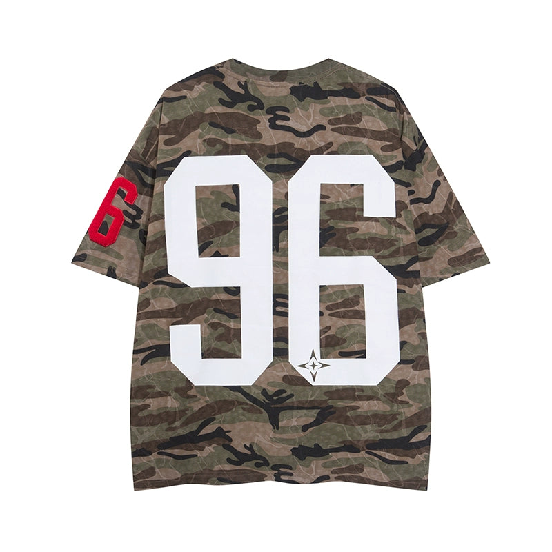Number Embroidery Print Camouflage Pachwork Short Sleeve T-Shirt WN18142