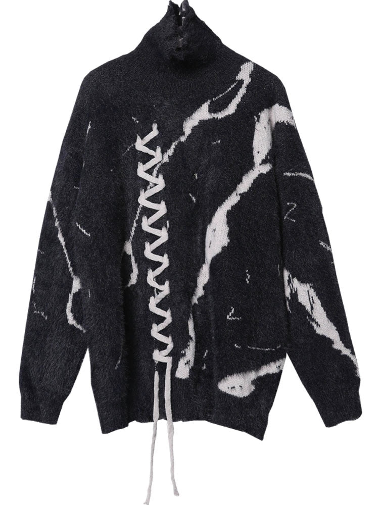 High-Neck Oversize Color Block Knit Sweater WN22329