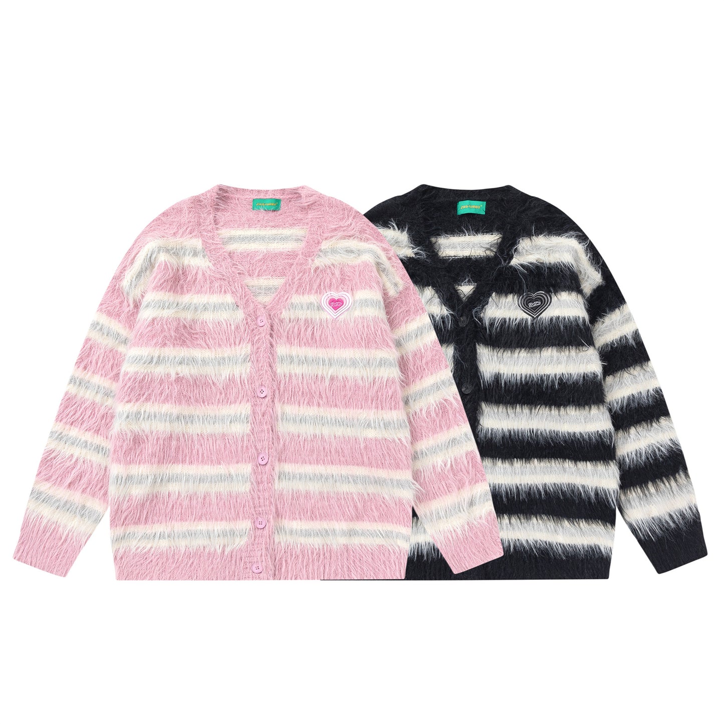 Stripe Heart Embroidery Collegiate Knit Cardigan WN11522