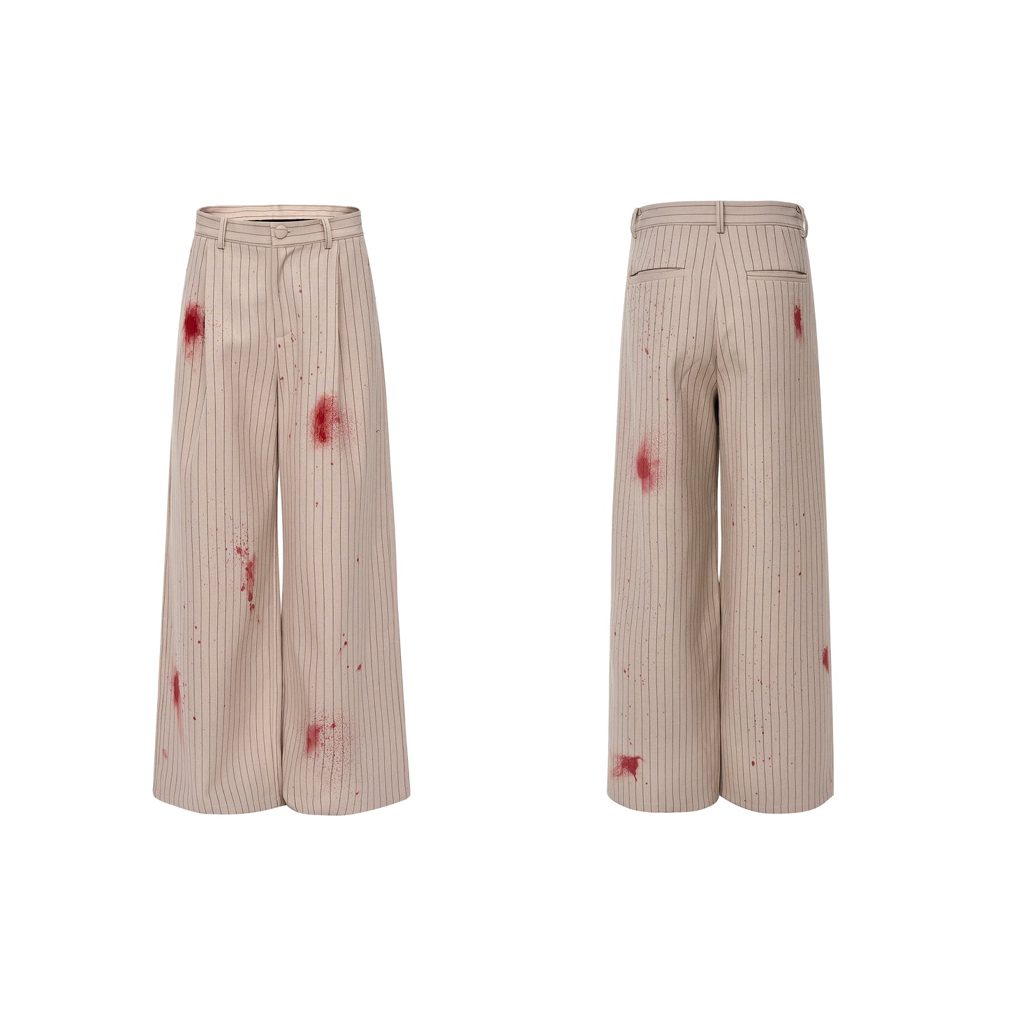 Striped Shoulder-Pad Fake Bloodstain Tailored Jacket & Trousers Setup WN21805