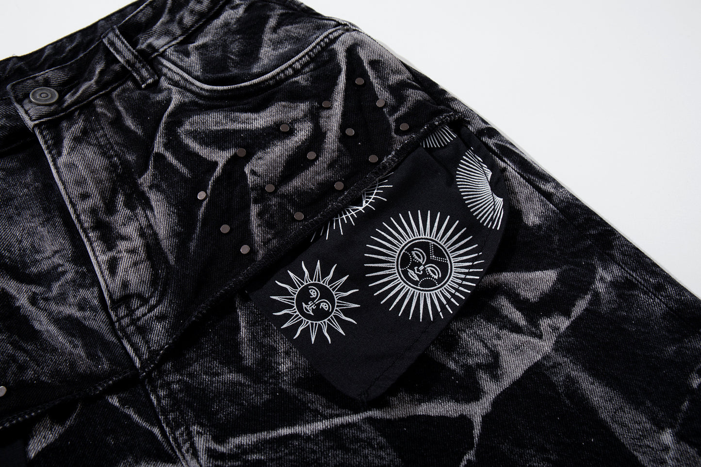 Multi-Print Wide Leg Denim Jeans WN23093