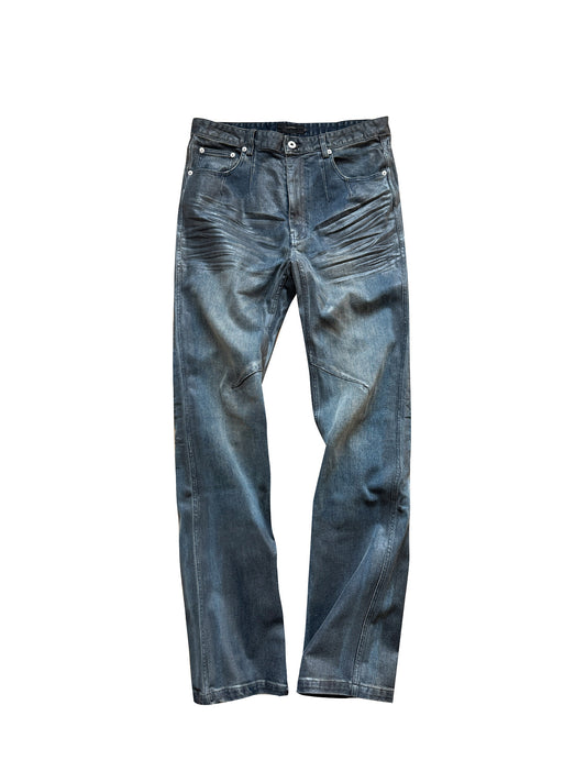 3D Whisker Washed Coating Straight Denim Jeans WN27083