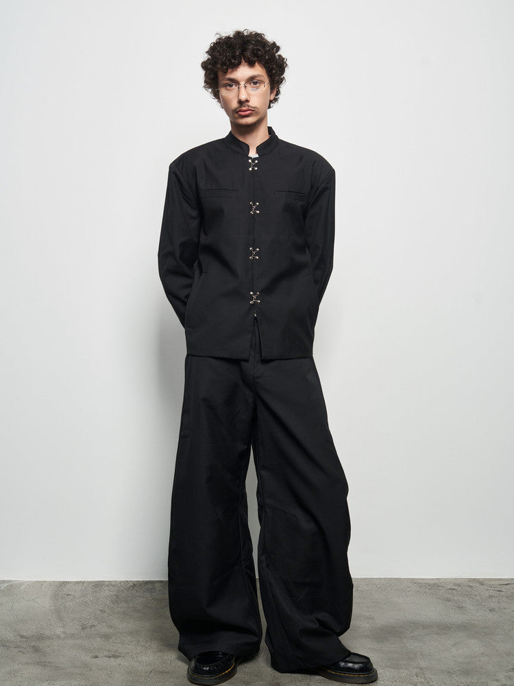 Chinese Style Frog Button Standing-Collar Long Sleeve Shirt WN22931