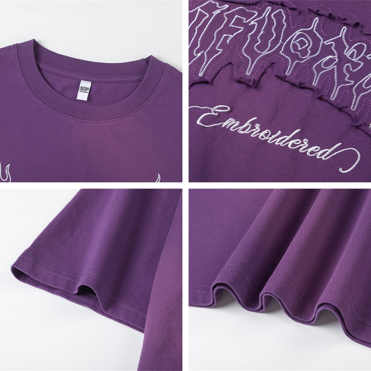 Heavyweight Letter Patch Embroidery Short Sleeve T-Shirt WN18544