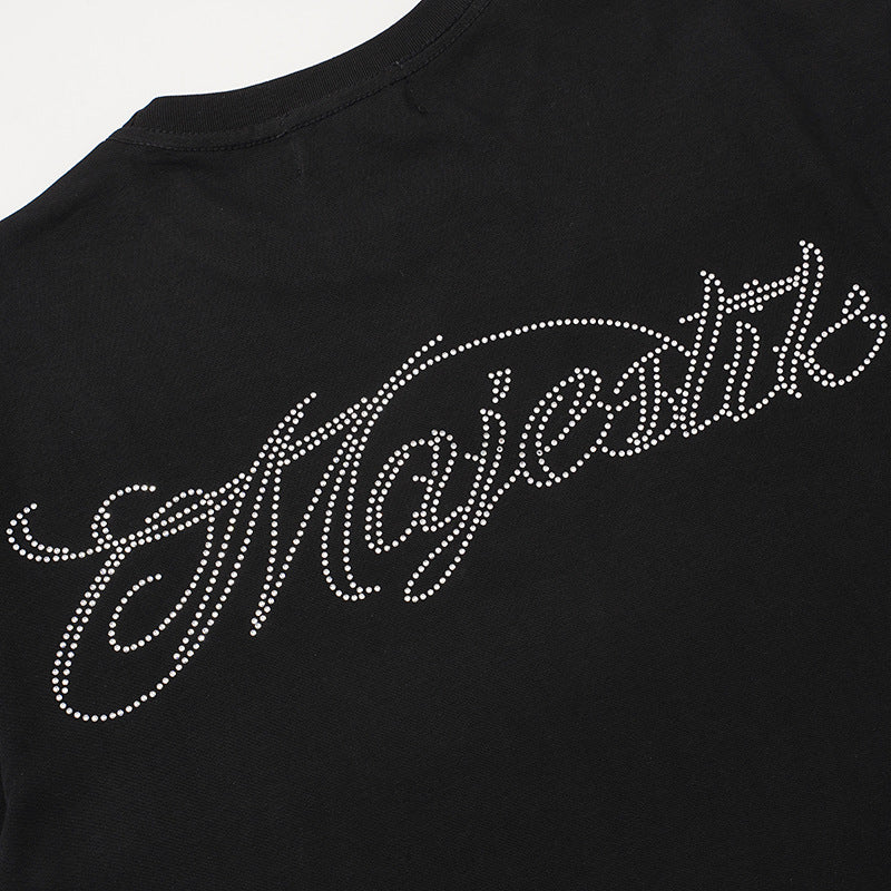 Planet Graphic Rhinestone Letter Short Sleeve T-Shirt WN28109