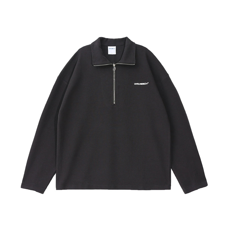 Waffle Half-Zipper Long Sleeve T-Shirt WN17727