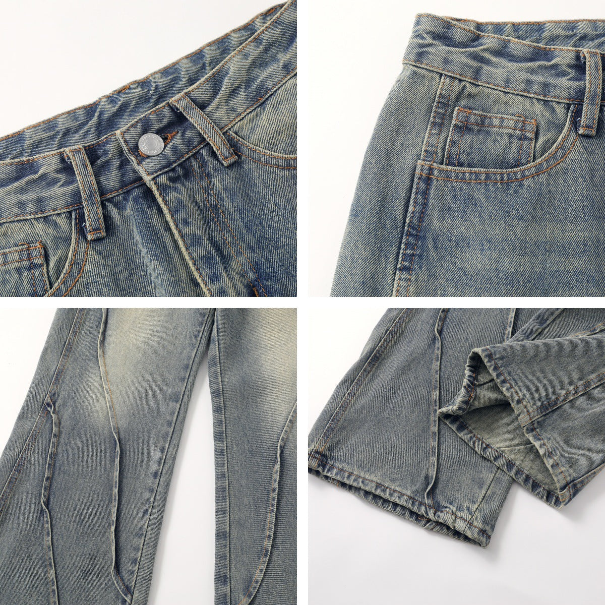 Washed Patchwork Flare Denim Jeans WN15040