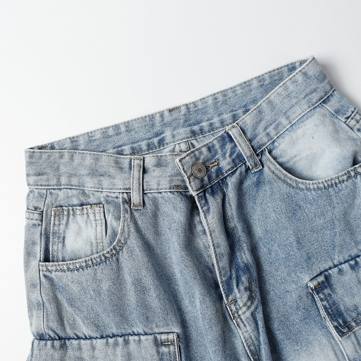 Multi-Pocket Washed Wide-Leg Cargo Denim Jeans WN11280