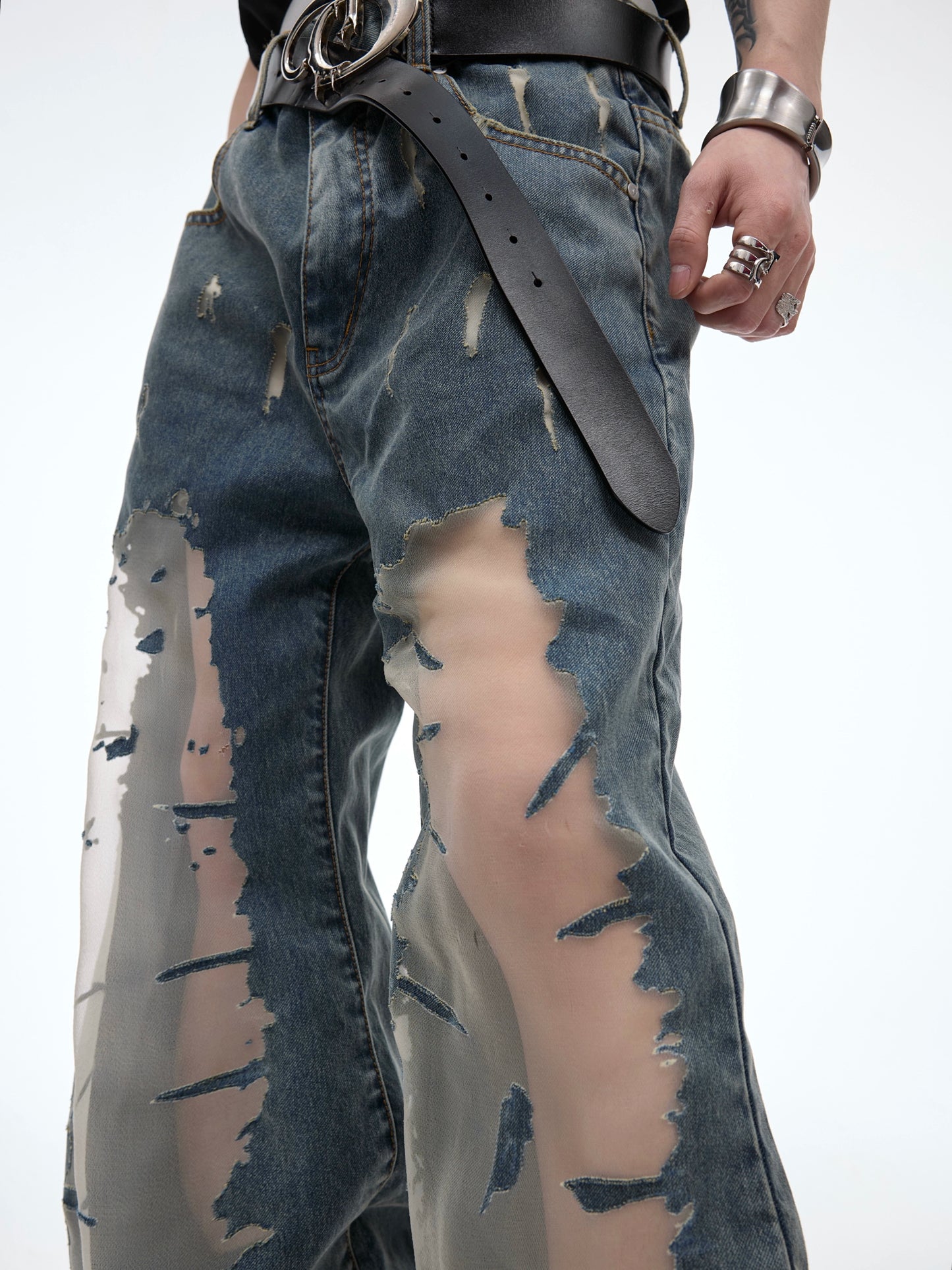 Damage Sheer Flare Denim Jeans WN5622