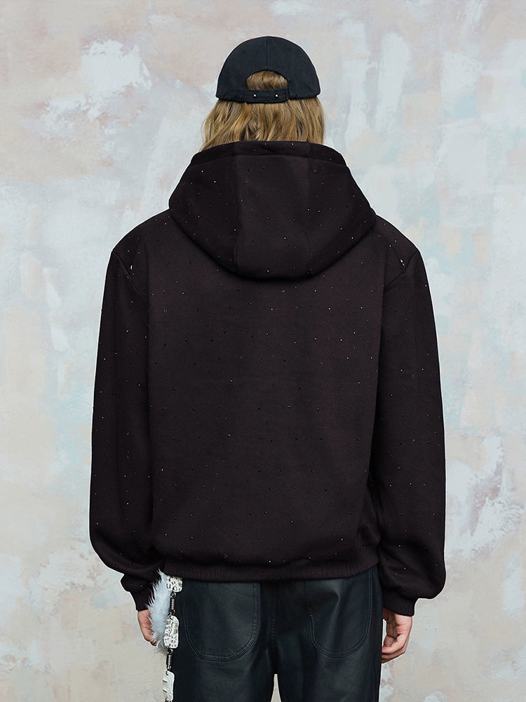 Rhinestone Shoulder-Pad Fleece Lining Pullover Hoodie WN17975