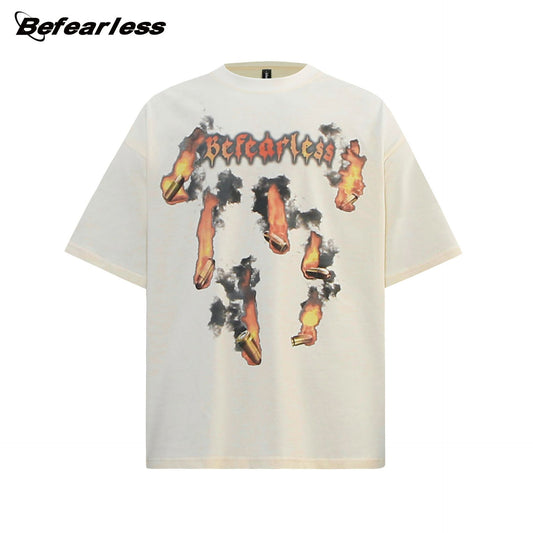 Washed Flame Bullet Graphic Oversize Short Sleeve T-Shirt WN26229