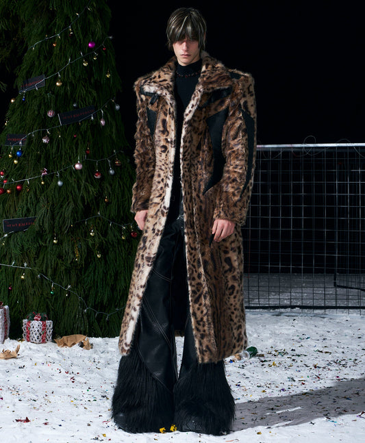Leopard Pattern Fake Fur Panel Design Coat WN22718