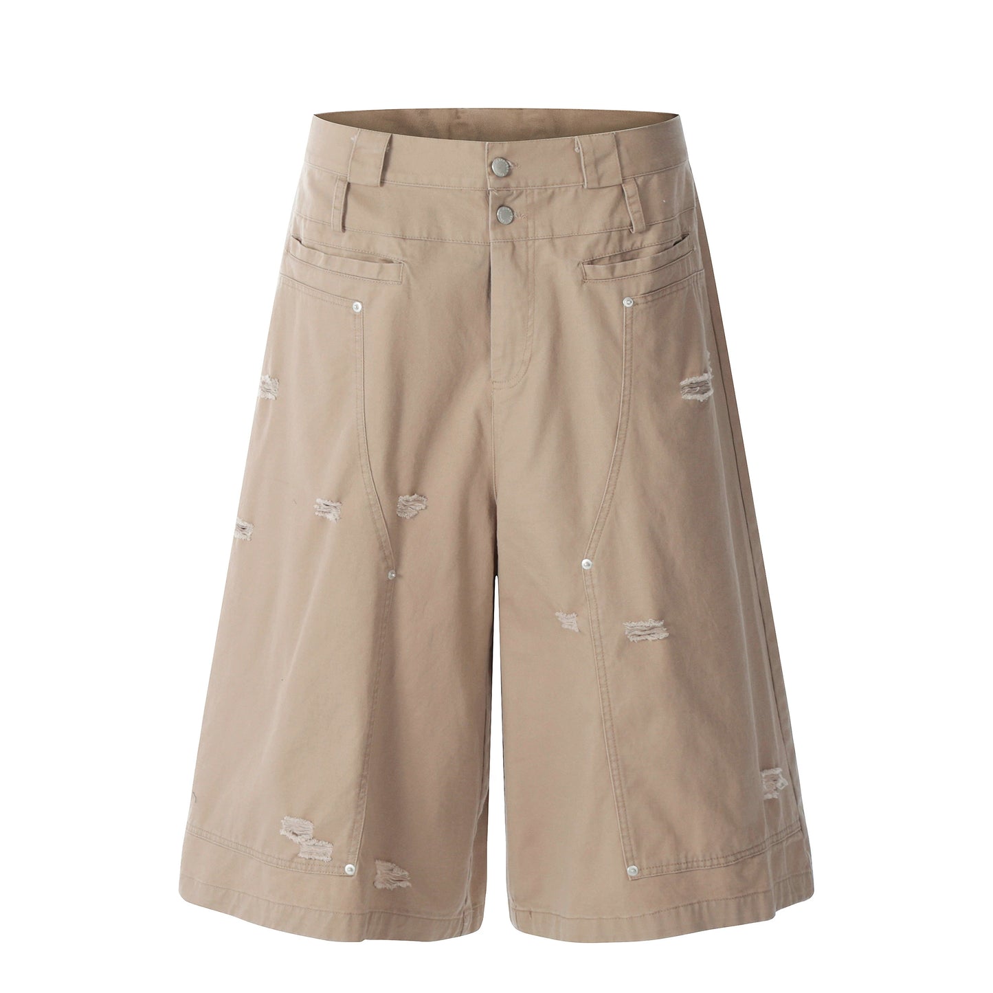 Ripped Design Wide Leg Cargo Half Pants WN18438