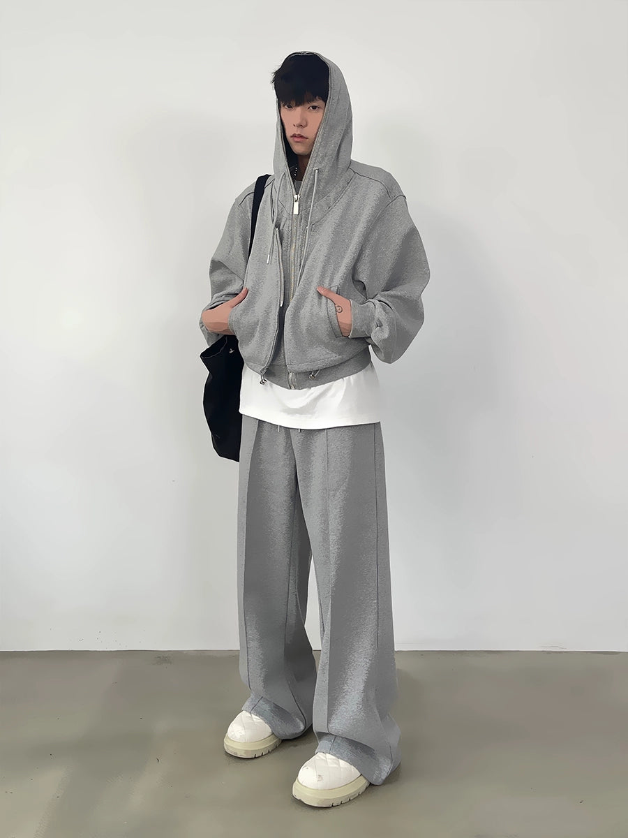 Oversize Dual Zipper Hoodie & Wide Leg Sweatpants Setup WN9607 – WONDER NOAH