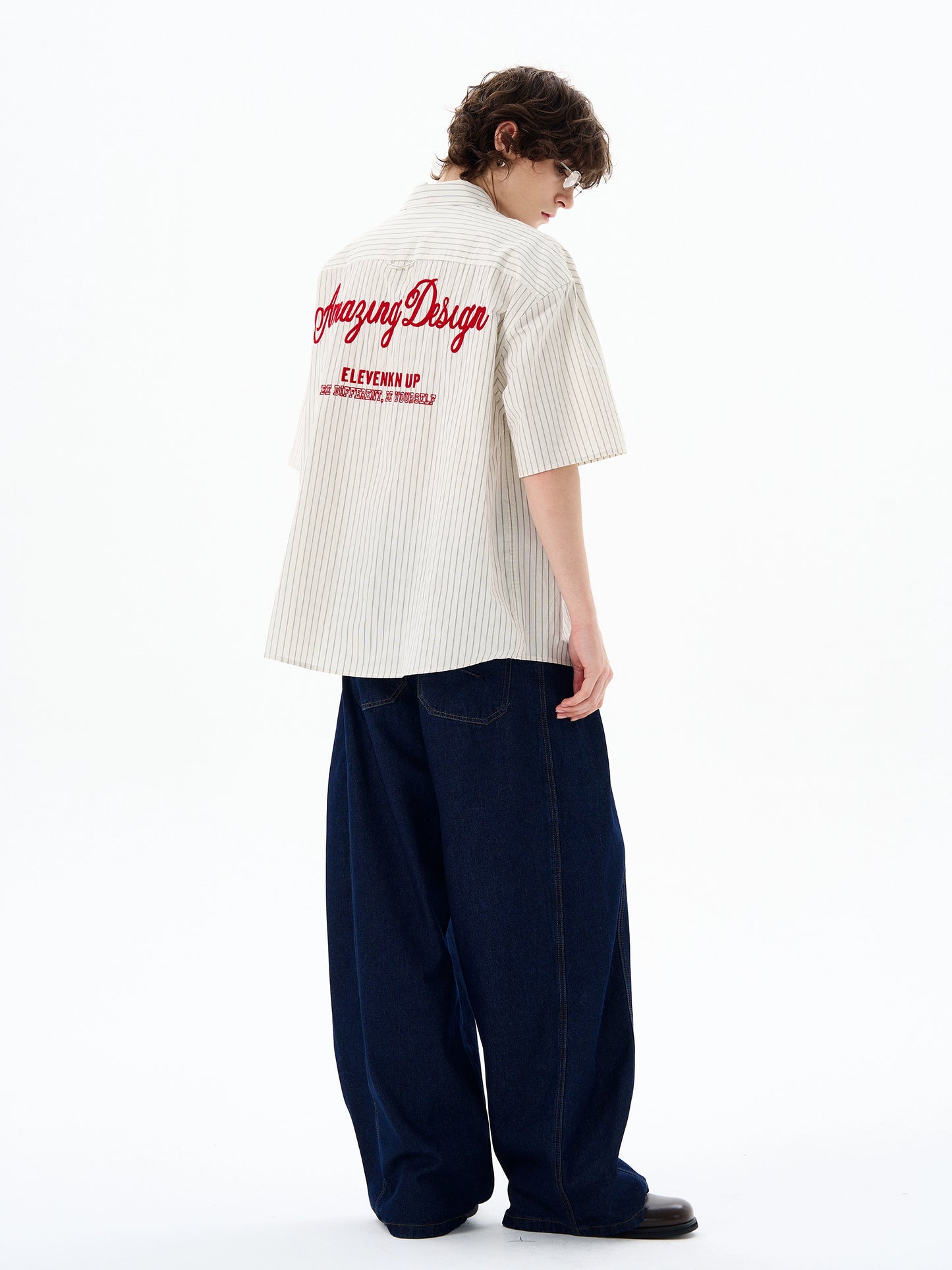 Embroidered Stripe Design Short Sleeve Shirt WN19206