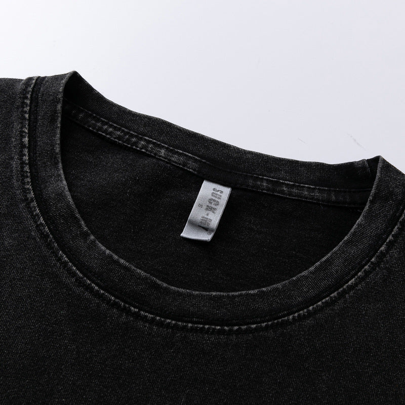 Oversize Washed Denim Graphic Print Short Sleeve T-Shirt WN16520