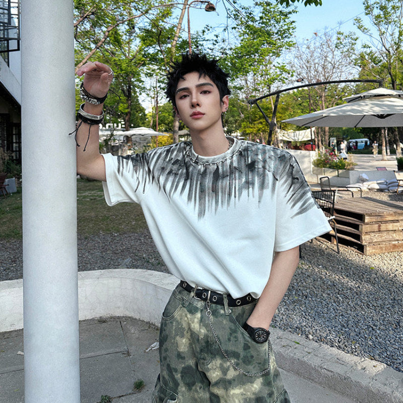 Oversize Contrast Print Short Sleeve T-Shirt WN25119