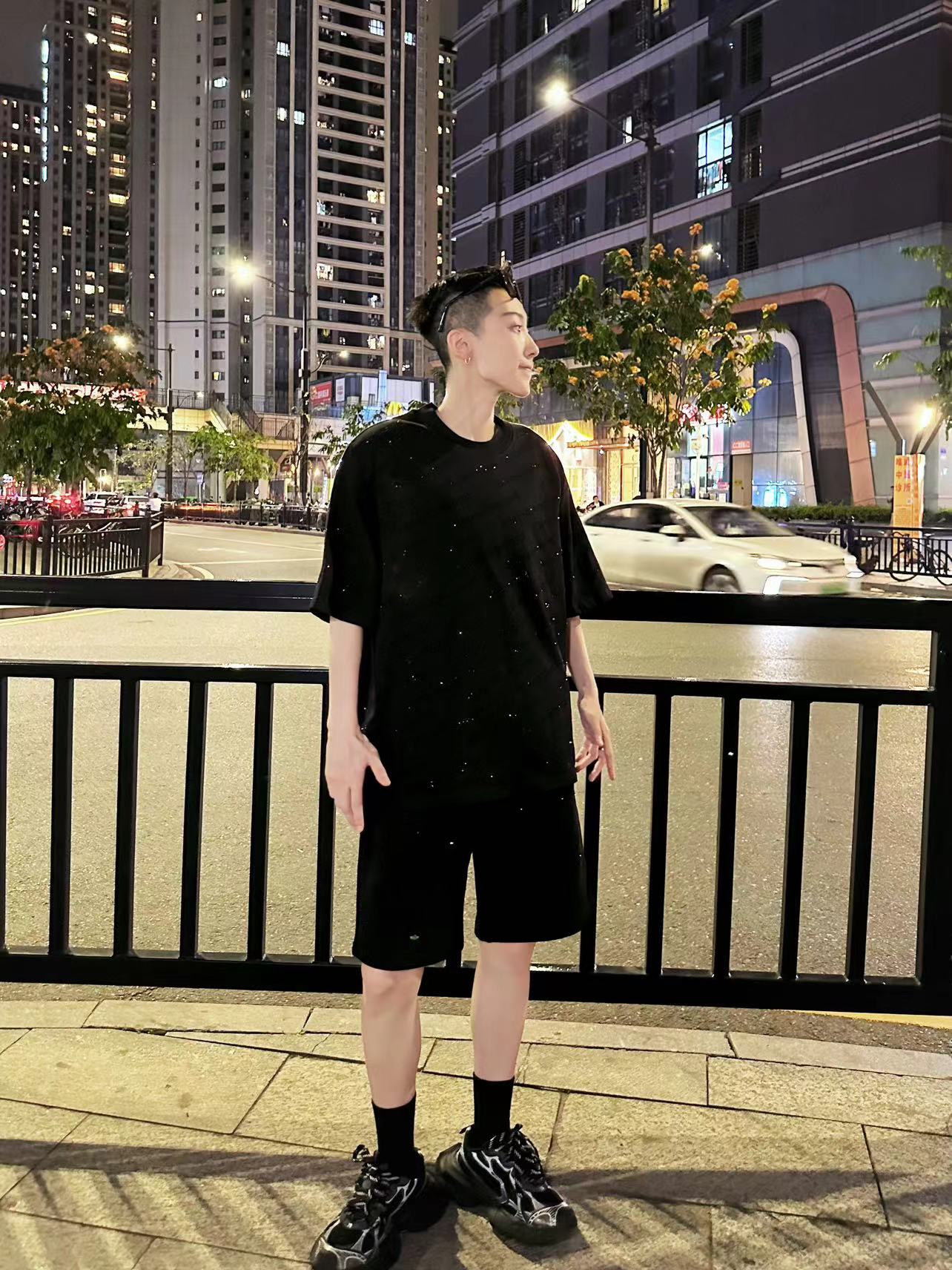 Letter Rhinestone Heavyweight Oversize Short Sleeve T-Shirt WN20686