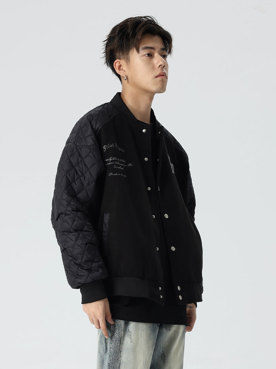 Slogan Embroidery Fake Suede Button-Up Jacket WN17514