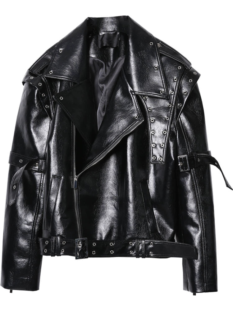 Lapel Asymmetric Zipper PU Leather Jacket WN22421