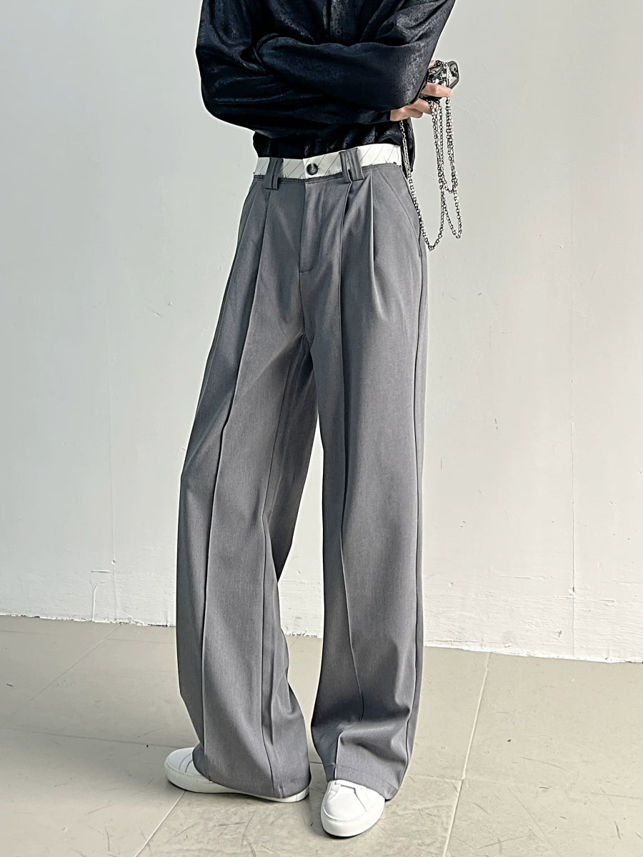 Contrast-Waist Wide Leg Straight Trousers WN11673