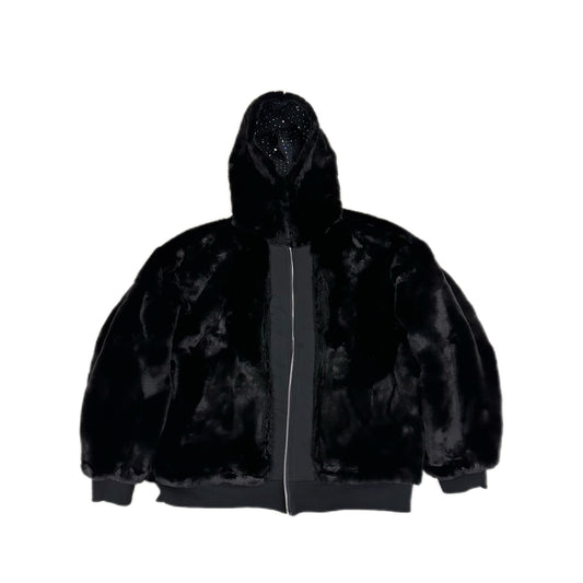 Rhinestone Fleece Lining Zipper Hooded Jacket WN20715