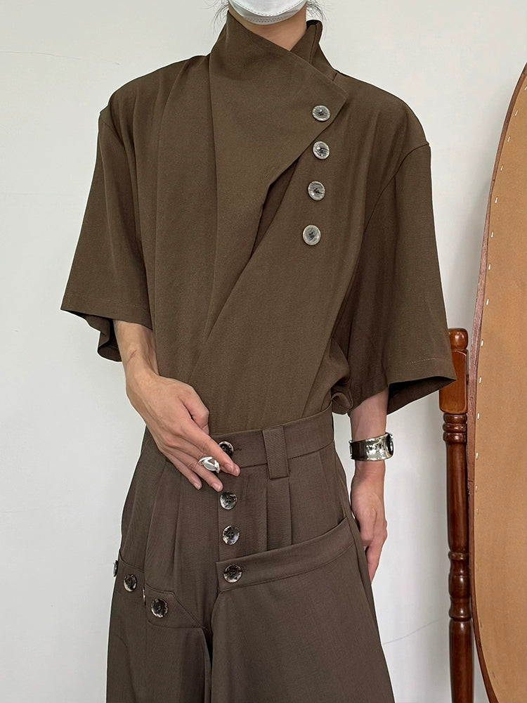 Asymmetry Button Design Short Sleeve Shirt WN19952