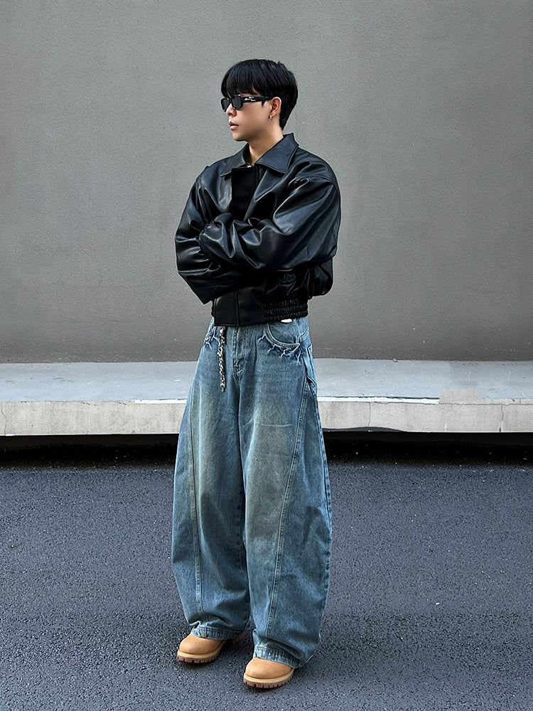 Wide Leg Curved Denim Jeans WN19383