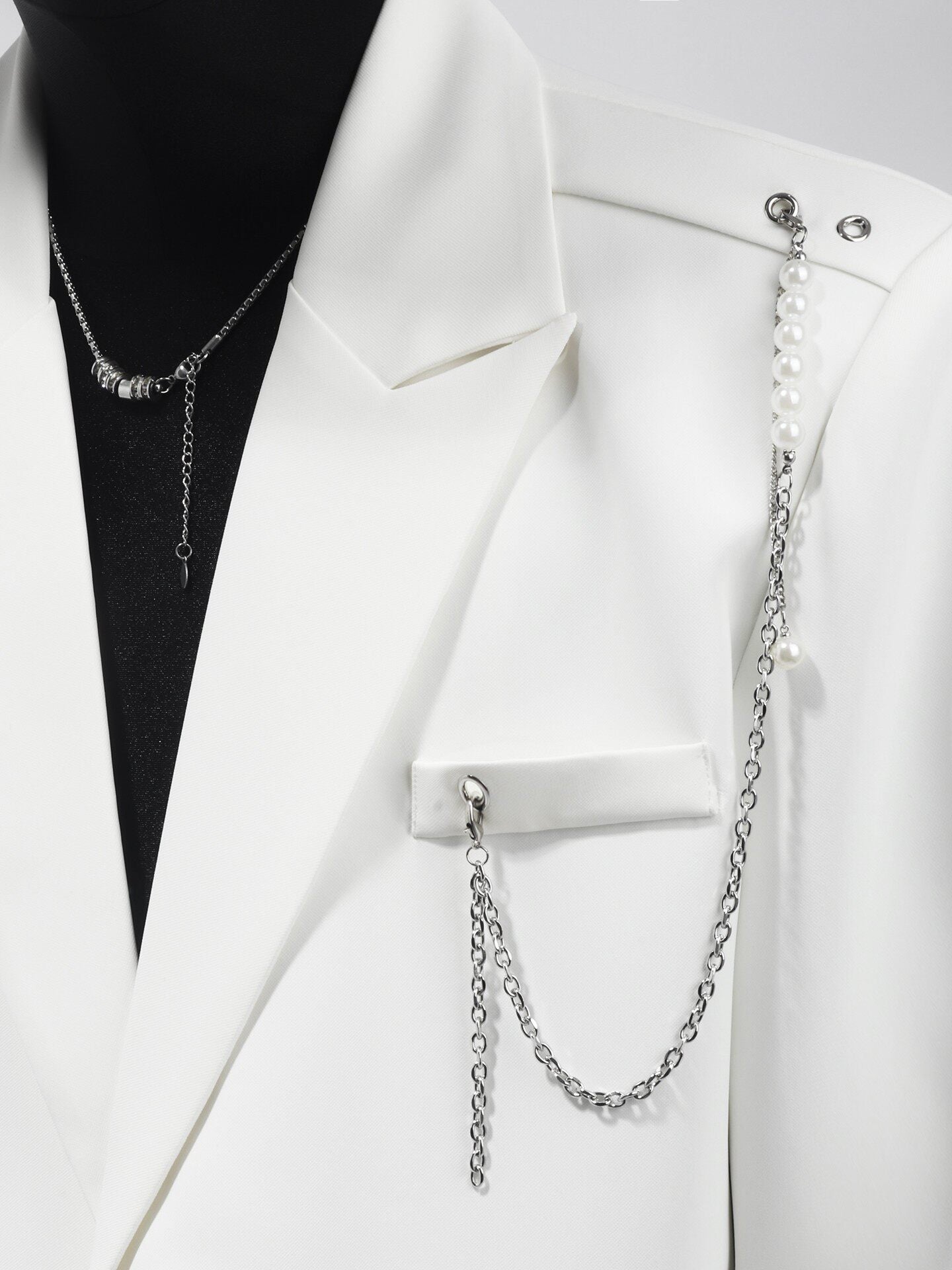 Chain Decoration Shoulder-Pad Tailored Jacket & Wide Leg Trousers Setup WN23761