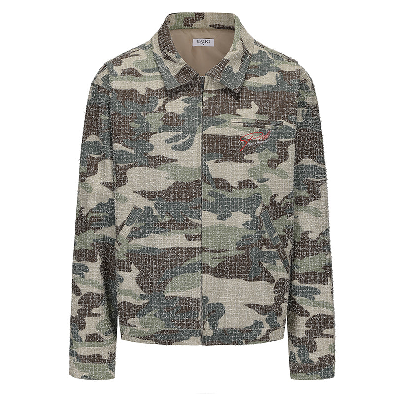 Camouflage Print Zipper Long Sleeve Shirt WN15830
