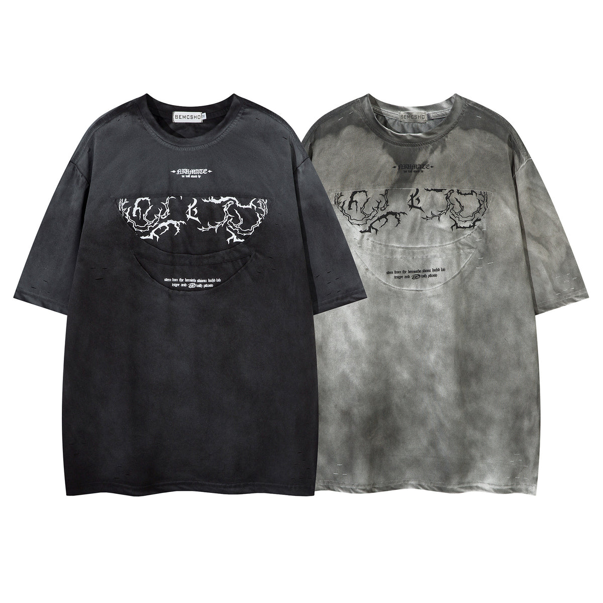 Washed Damage Graphic Print Short Sleeve T-Shirt WN26968