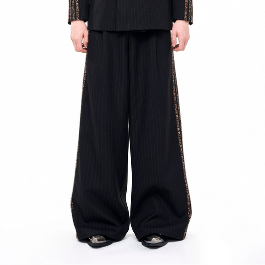 Striped Shoulder-pad Double-Breasted Tailored Jacket & Striped Wide Leg Trousers Setup WN21802