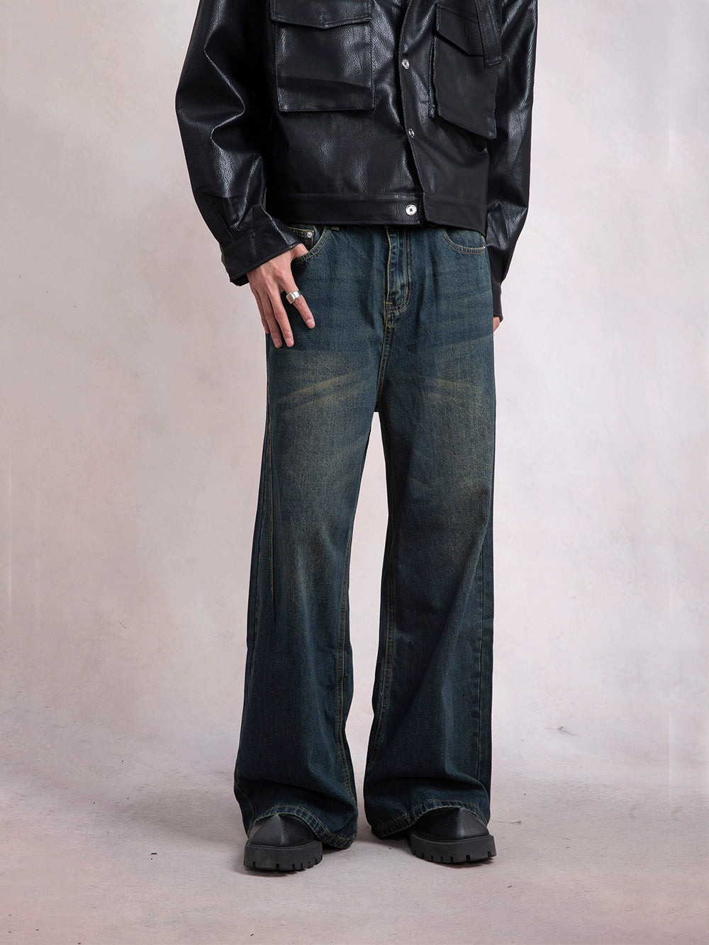 Washed Mud-Dyed Heavyweight Micro Flare Denim Jeans WN9271