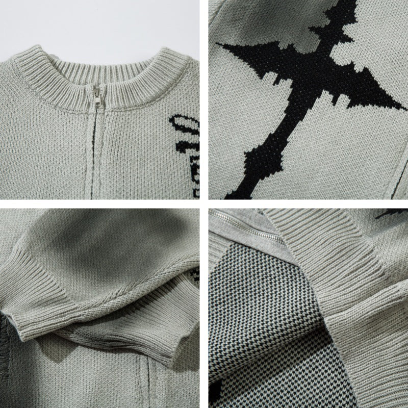 Graffiti Spray Paint Zipper Knit Cardigan WN11432