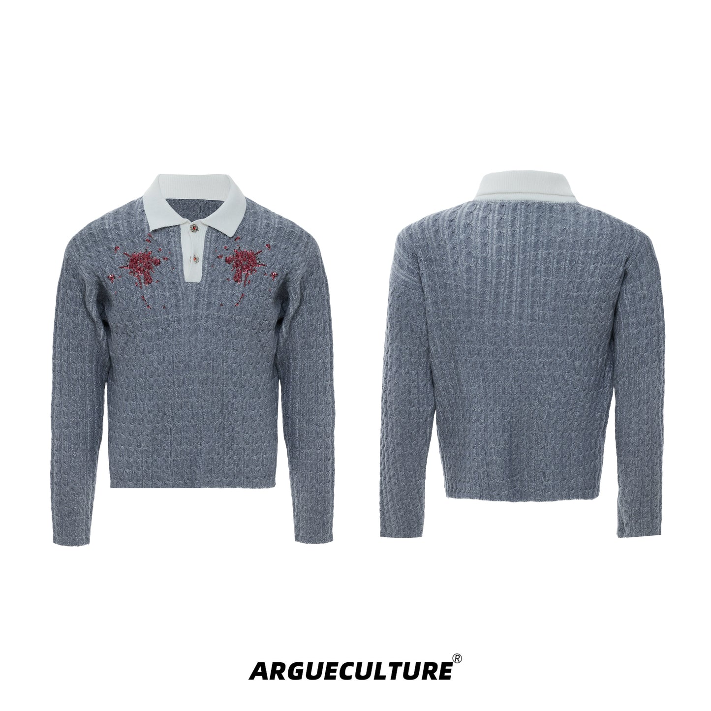 Sequin Contrast-Collar Design-Button Knit Sweater WN21223